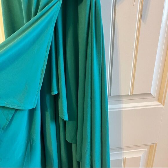 Vicky Tiel Vintage Teal Green Flutter Sleeve V-Neck Wrap Dress; SZ S; BNWT - Picture 9 of 10